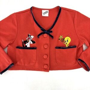 Vintage Warner Bros 90s Looney Tunes Tweety Bird Sylvester Cat Cardigan Sweater